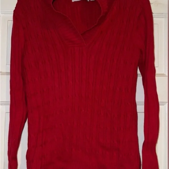 Liz Claiborne Red V-Neck Knit Sweater - Picture 1 of 2